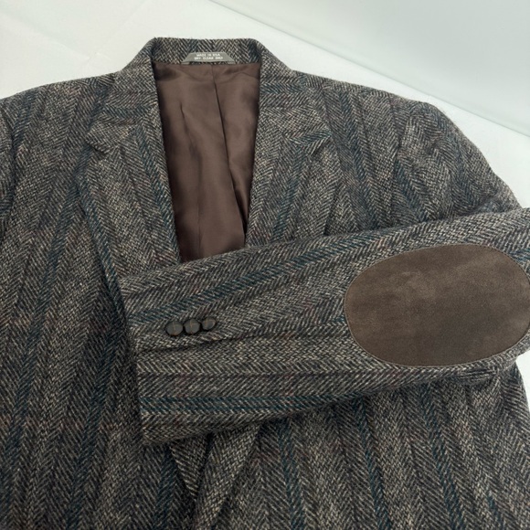 Haggar Other - Vintage Haggar Tweed Sports Coat Jacket Brown Elbow Patches Mens 44L USA